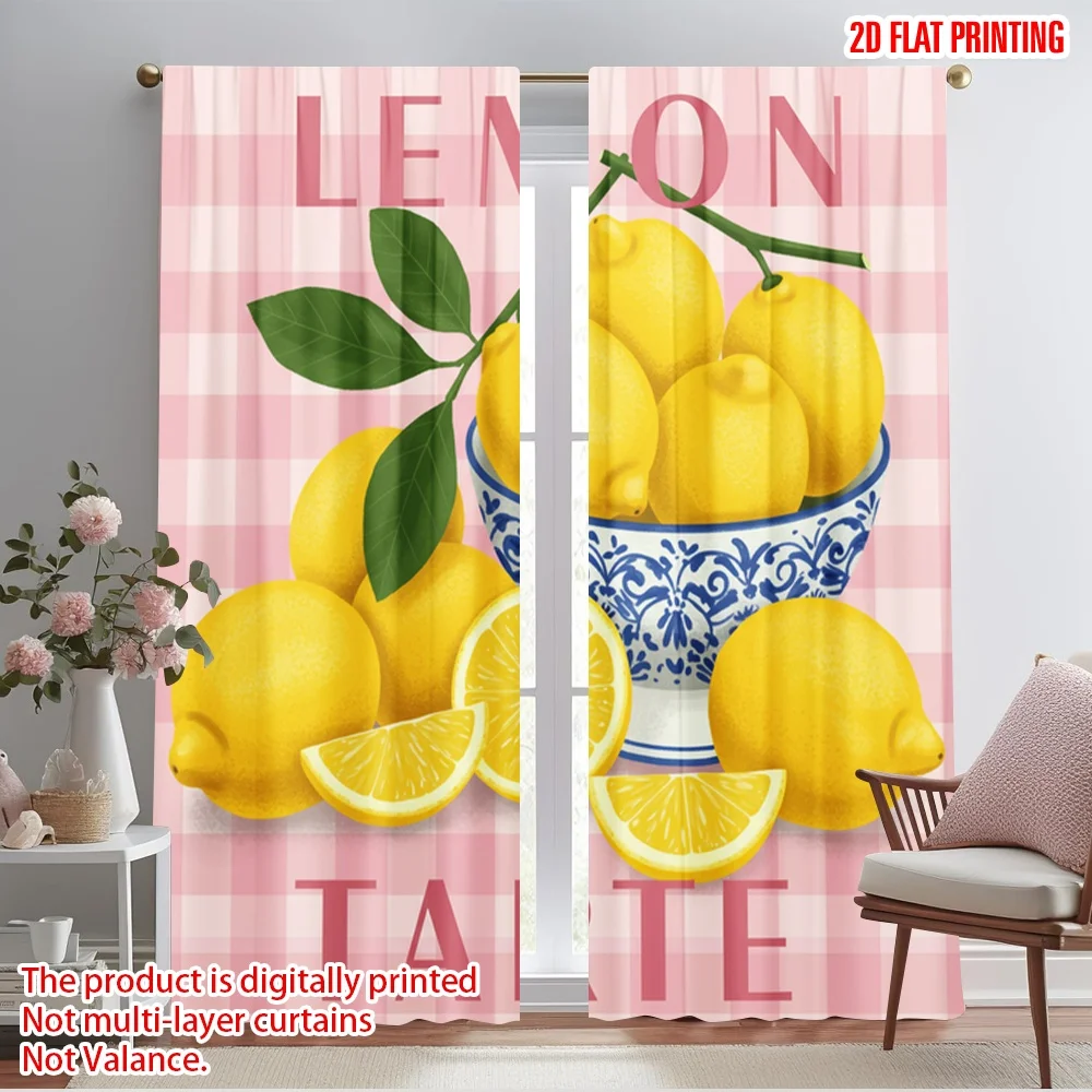 

2pcs 2D flat printing Curtains Lemon Tarte Bowl Citrus Polyester Without Electricity Festive Curtains for Holiday Decor