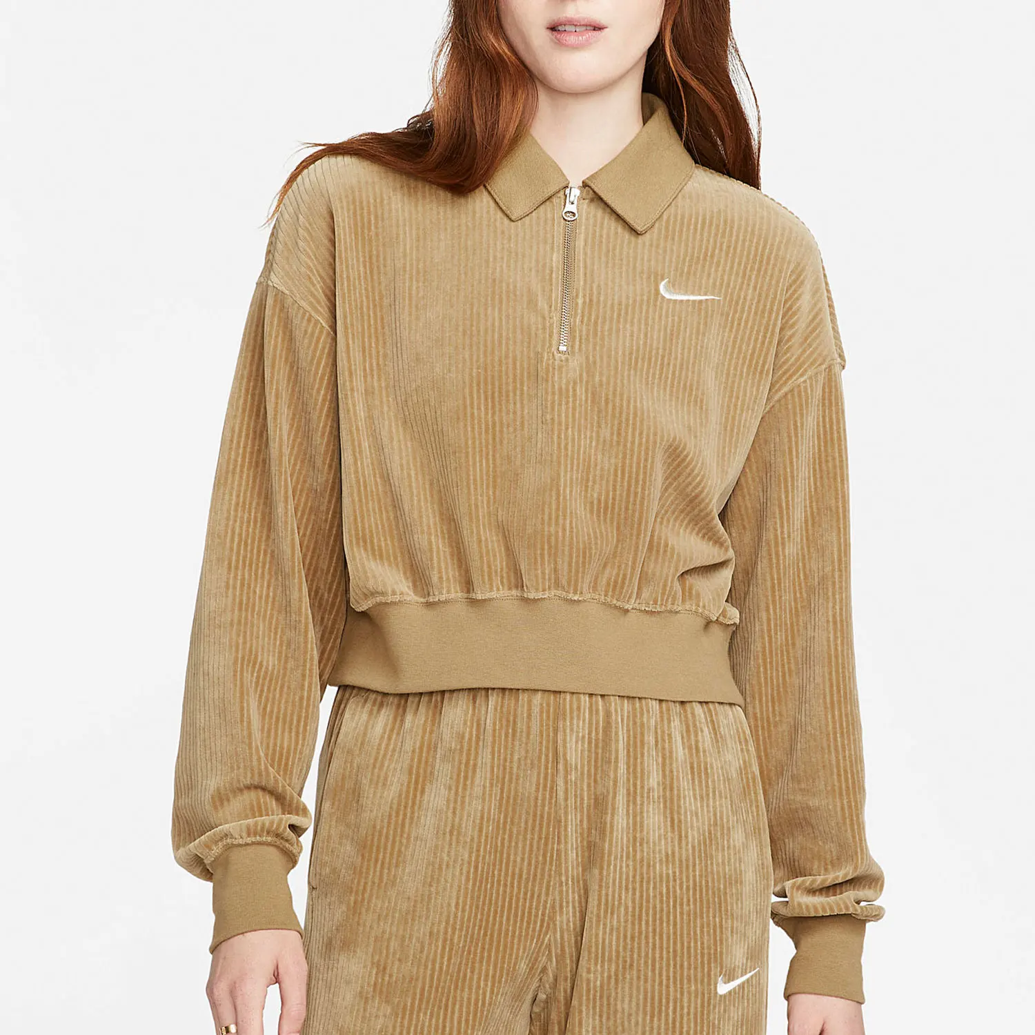 

Оригинальная осенняя новая женская спортивная толстовка с вельветовым воротником Nike DQ5939-258