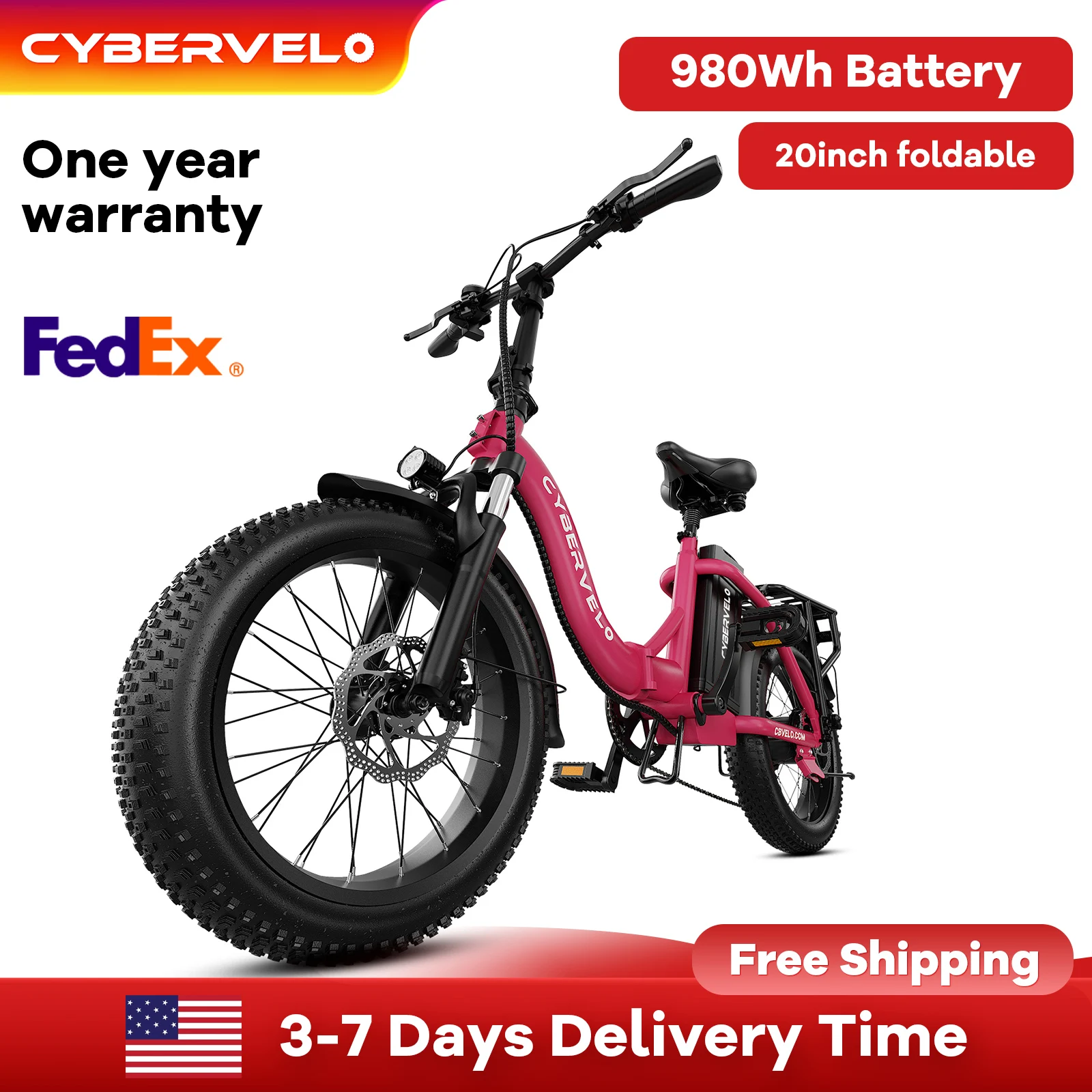 

Cybervelo 1000W Peak folding Ebike, 20ah Detachable Battery 7-Speed, Urban Commuter, 20" City Ride Electric Bike Mars700