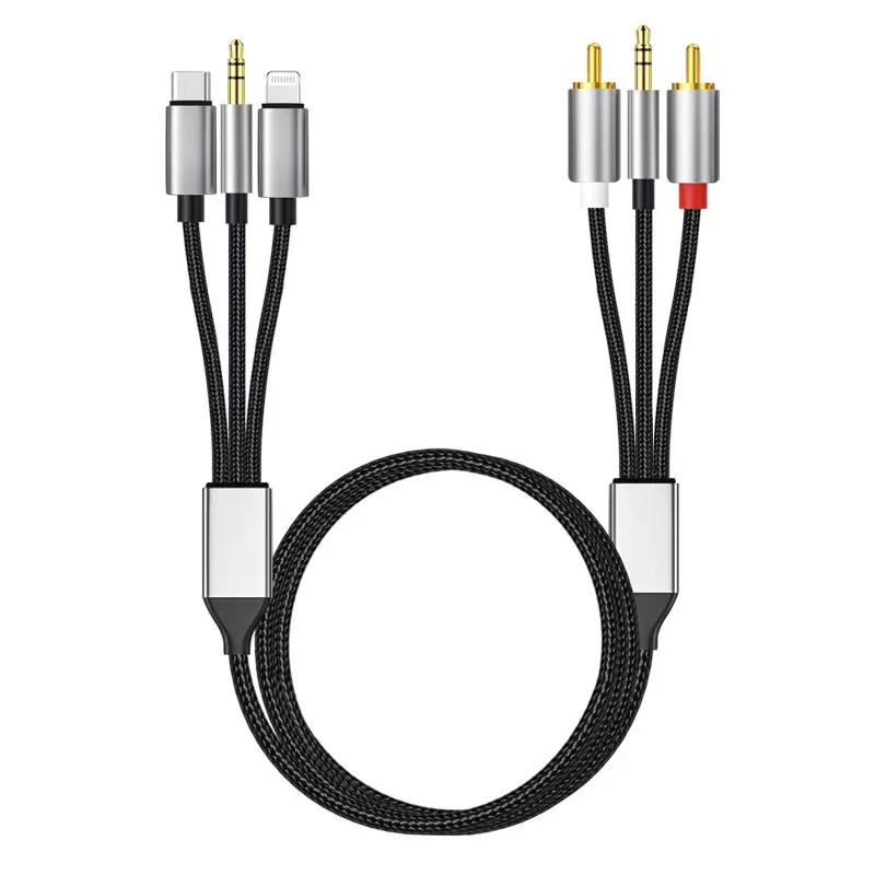 Three Drag And Three Turn DC3.5mm+2RCA Audio Cable 3.5mm Multifunctional Typec Android Connection Double Lotus RCA Audio Cable