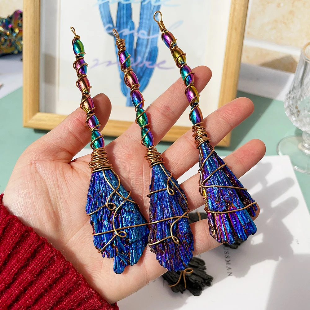 DIY Handmade Natural Healing Crystal Colorful Black Tourmaline Witch Broom Wicca Halloween Party Decoration