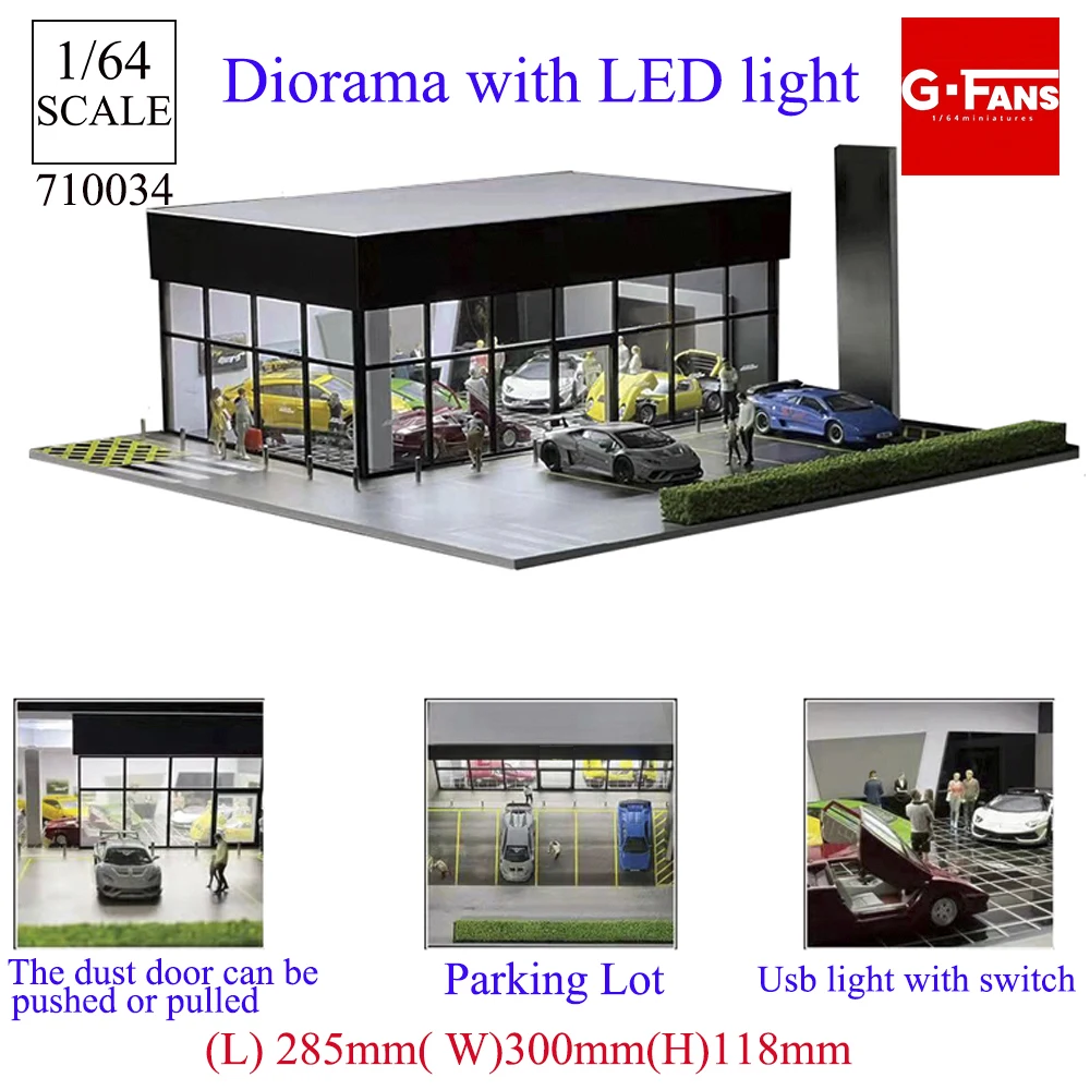 G FANS 1:64 Car Garage Models Shop Parking Building Led Diorama Building Scene Model with Lights Car Garage Diorama Scene Model