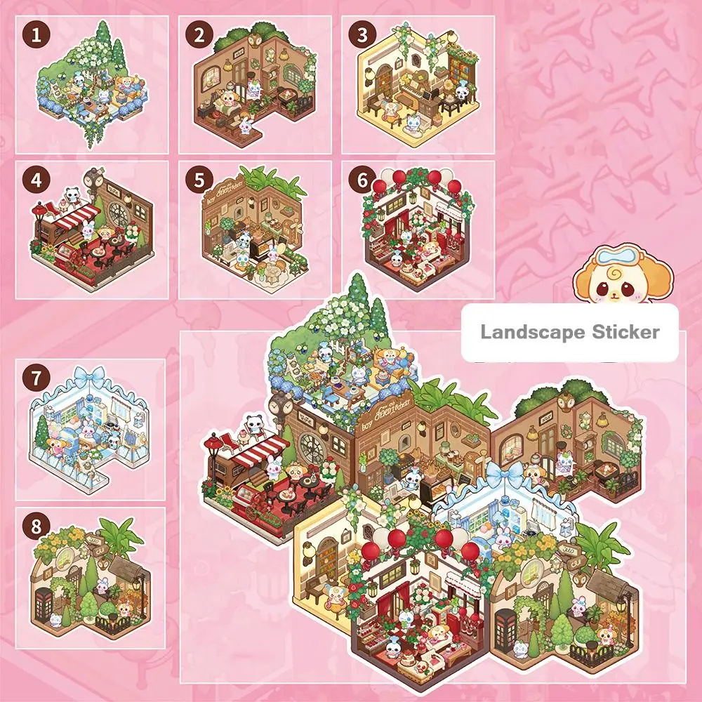Creatieve Cartoon Mini 3D Landschap Sticker Boek DIY Miniatuur Huis Sticker Cabine Scène PET Miniatuur Scène Boek voor kinderen