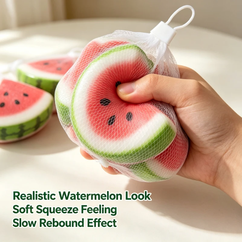 Ice Skin Watermelon Shaped Squishy Toy Super Soft Slow Rise Food Fidget Hand Toy For Kids Adults Desktop Decoration Daily Play