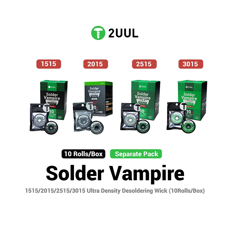 2UUL Solder Vampire 1515/2015/2515/3015 Malla de Desoldadura de Ultra Densidad (10 Rollos/Caja) Herramientas de Soldadura para Placas Base PCB BGA