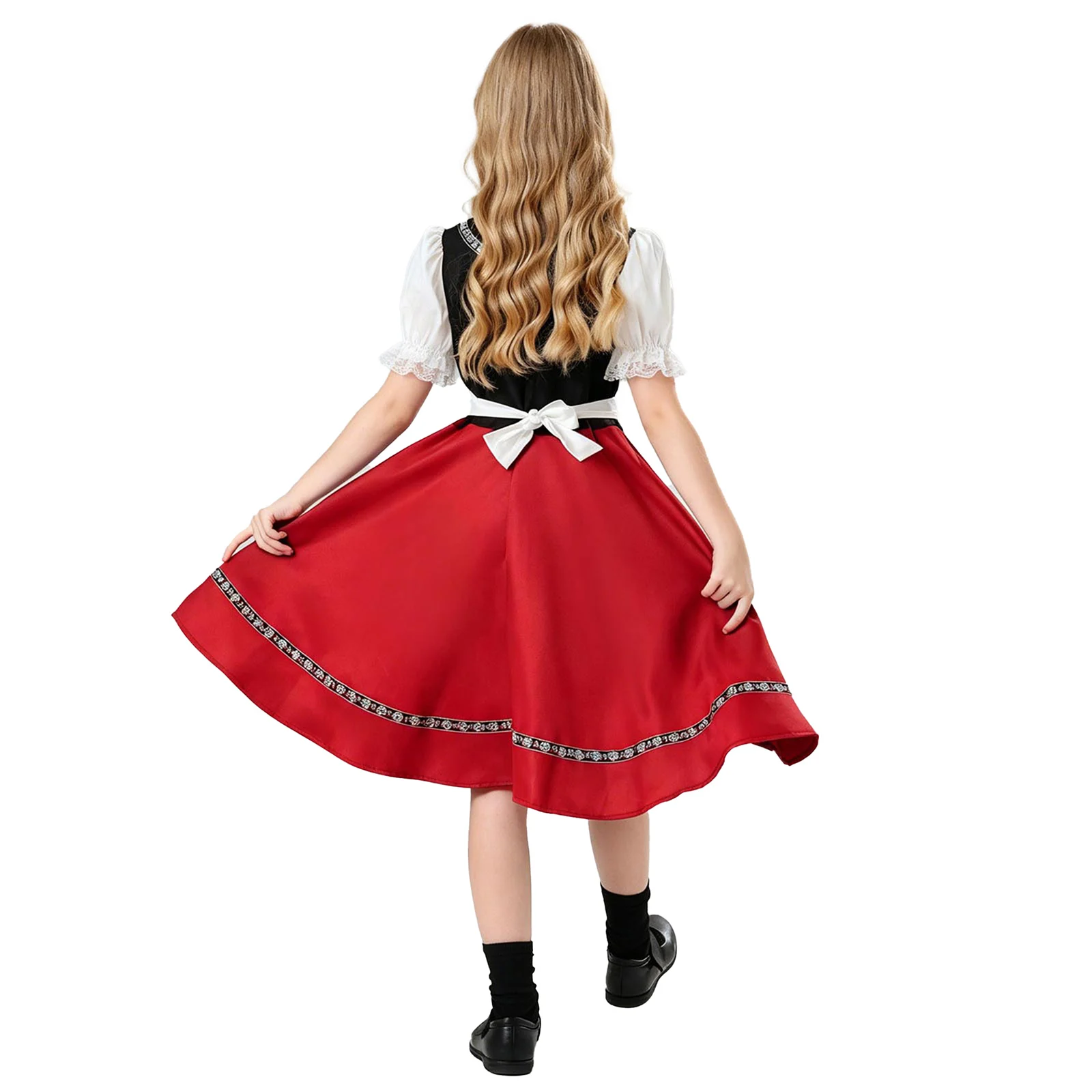 Girls Oktoberfest Traditional German Costume Beer Festival Maid Countryside Lace Dress And Apron Outfit Halloween Fancy Dress Up