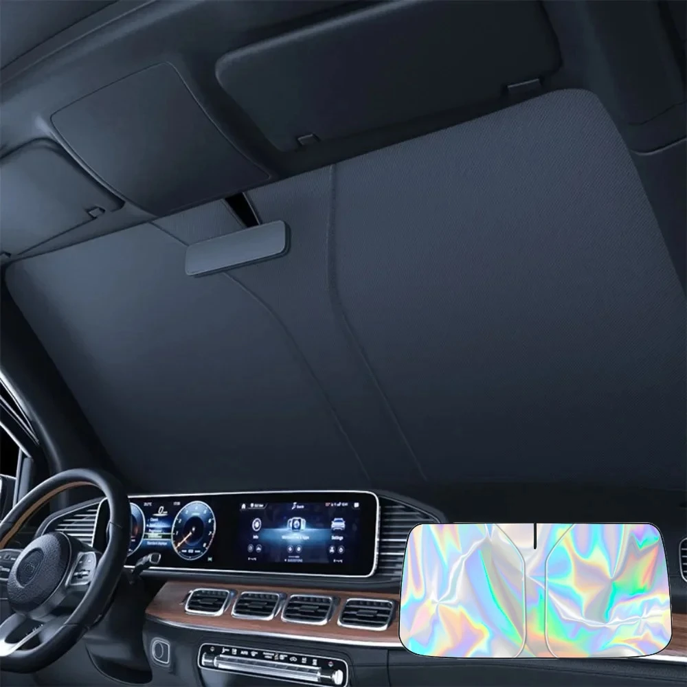 Car Windshield Sun Shade UV-Resistant Universal Fit Simple Installation Foldable Sunshade Reflective Sun Visor Shade