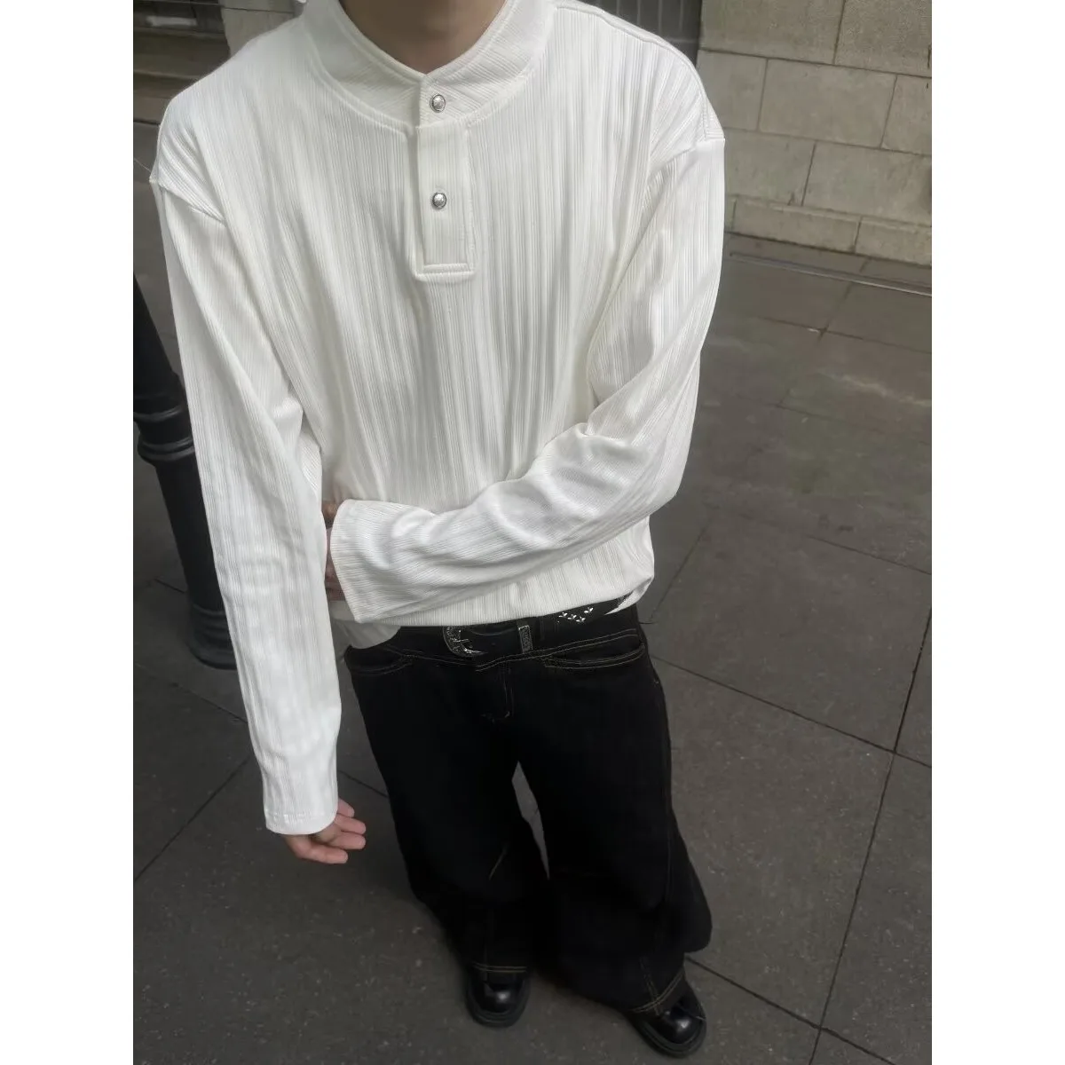 

American Sle Long Sve Henry Collar irt Men's Autumn High End Feeling Hatl Sweatirt Inner Wear Base Top