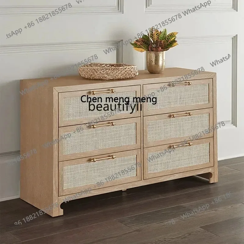 A   R American solid wood rattan chest cabinet multifunctional storage porch cabinet bedroom bedside cabinet R