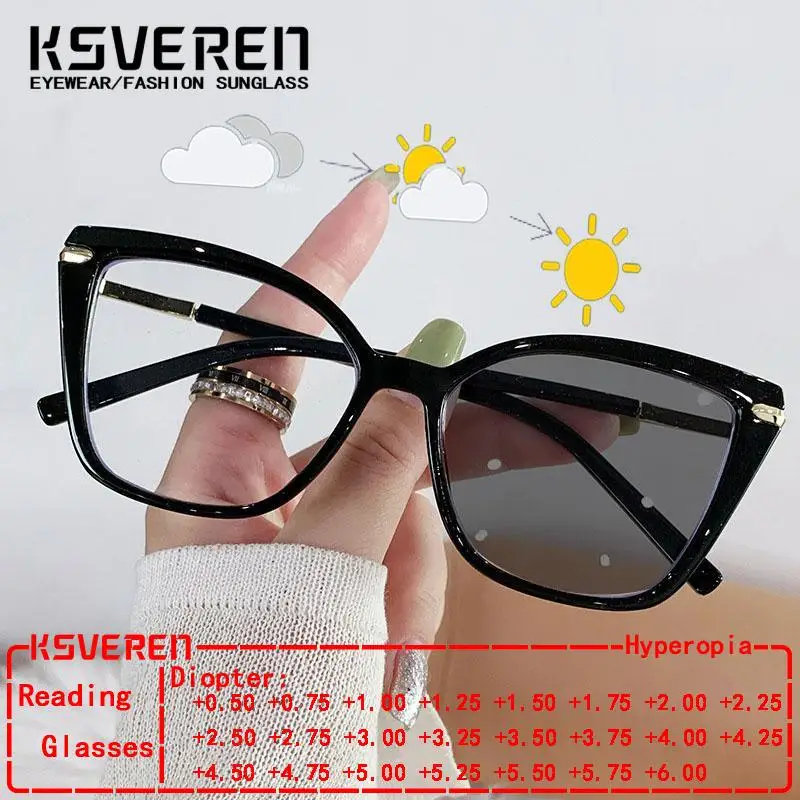 

Cat Eye Photochromic Reading Glasses Women Black Prescription Optical Eyewear Outdoor Discolour Presbyopic Readers +0.5 0.75 1.5
