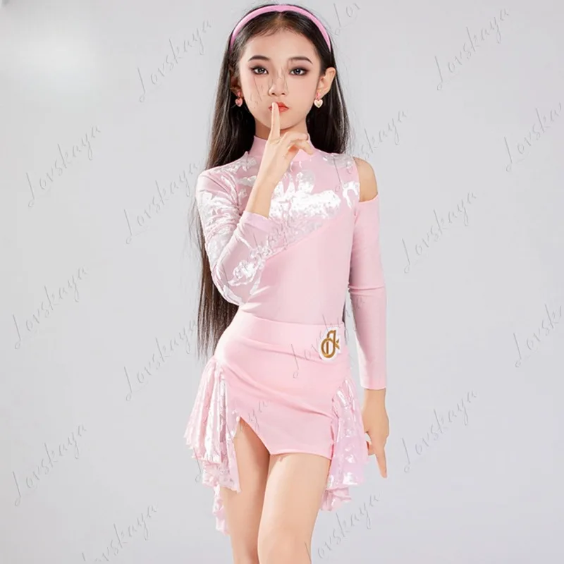 ラテンダンスガールズ向け新モデルプロフェッショナルパフォーマンストレーニングスーツ、高級ダンススカートセット