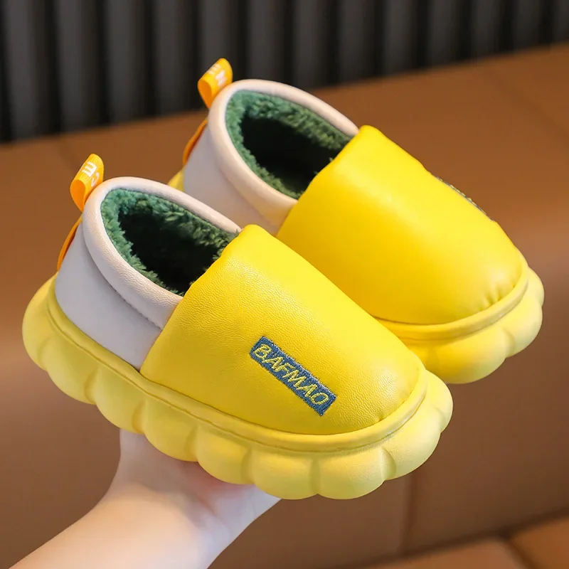 Children's Cotton Shoes Winter Plush and Thickened PU Leather Cotton Slippers Waterproof and Anti Slip Children's Cotton Shoes