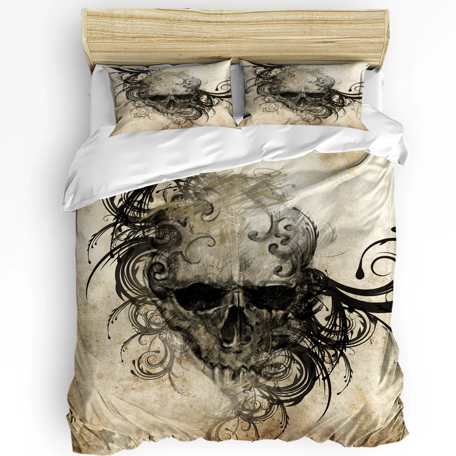 Tattoo Art Skull Vintage Halloween Bedding Set 3pcs Duvet Cover Pillowcase Kids Adult Quilt Cover Double Bed Set Home Textile