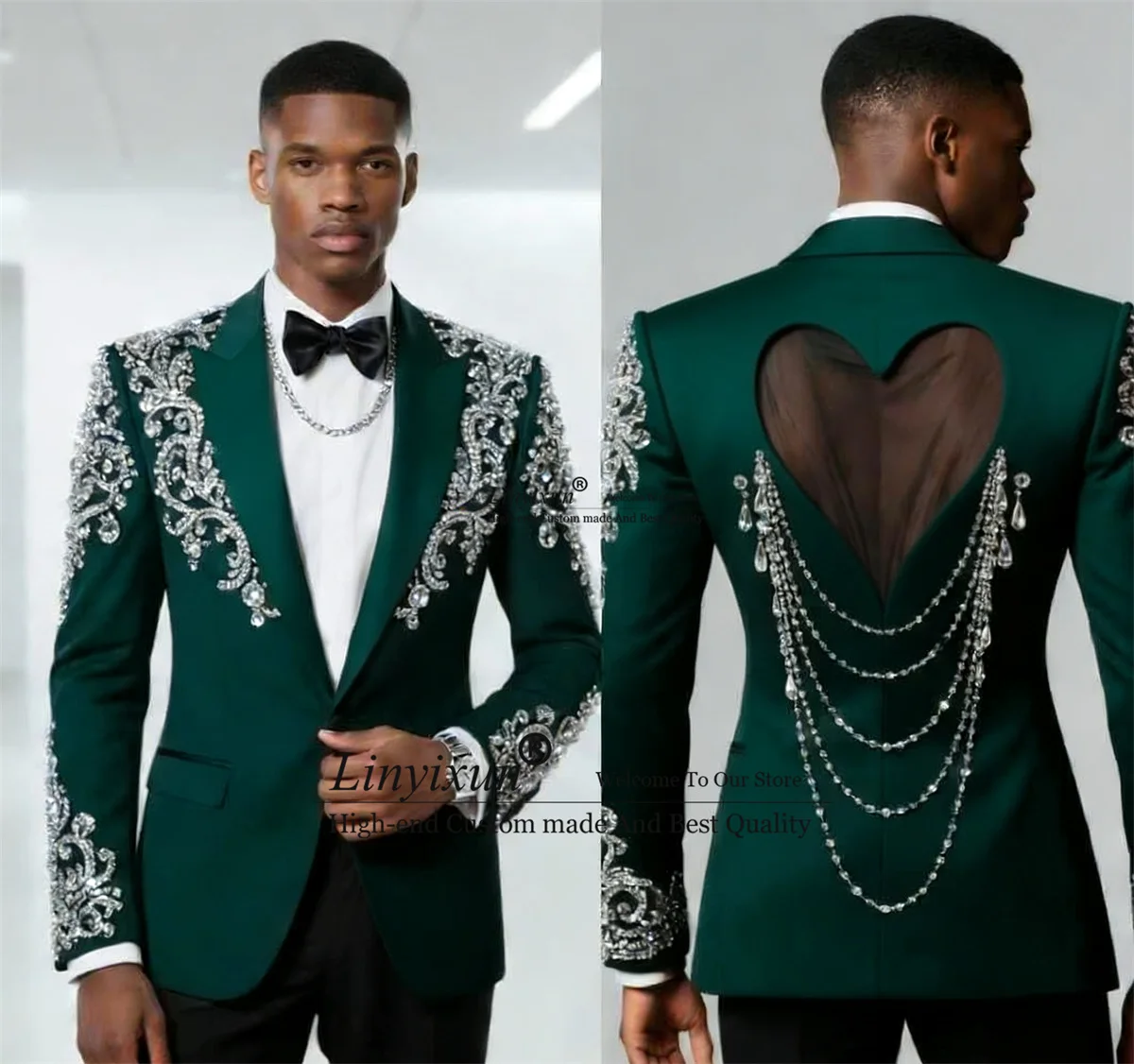 

Sparkly Jewelry Tuxedo Men Suits 2 Piece Sets Groom Male Blazers Customized Wedding Tuxedo Outfit Slim Peaked Lapel Ropa hombre