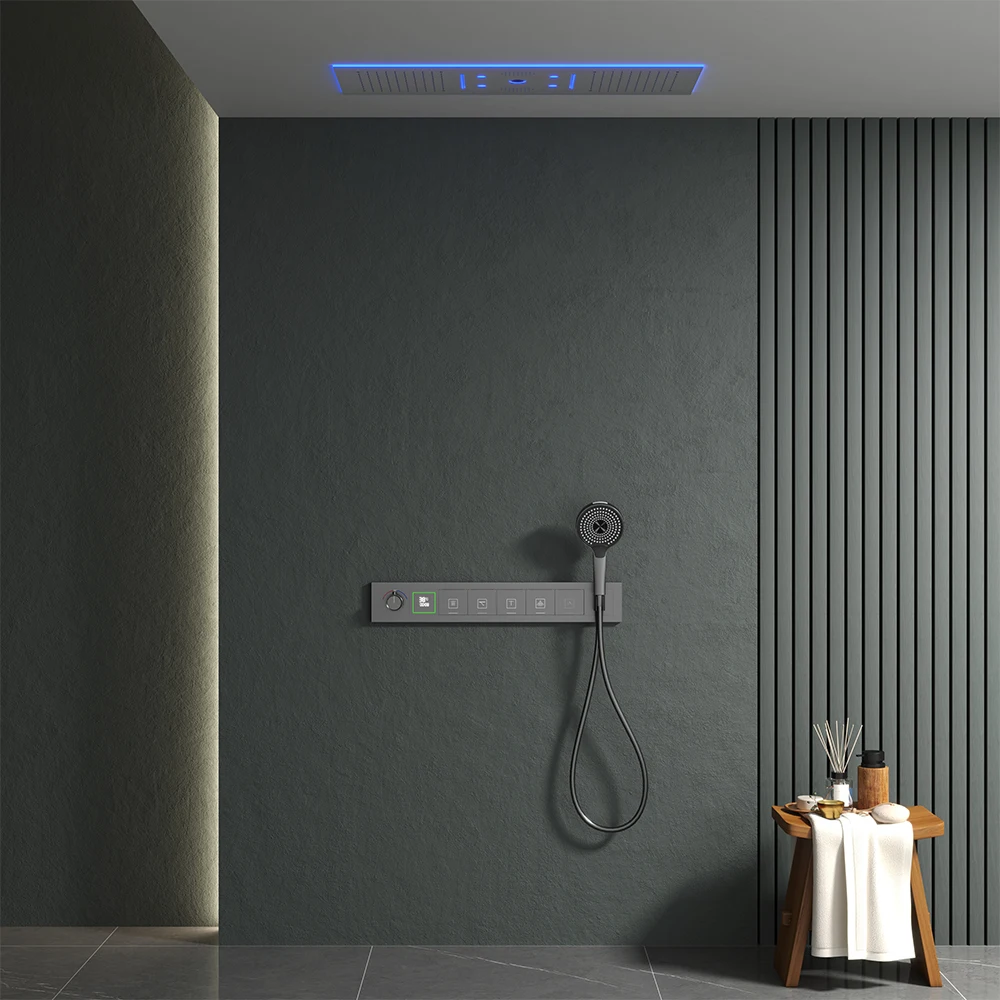 Set Mixer Pancuran LED Mode Baru Set Pancuran Bluetooth Air Terjun Kabut Hujan Terpasang Di Langit-langit Sistem Pintar Kamar Mandi Termostatik