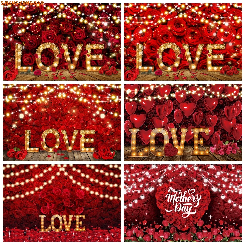 

February 14 Valentine's Day Photography Backdrop Red Rose Flower Love Heart Romantic Valentine Wedding Photo Background Decor