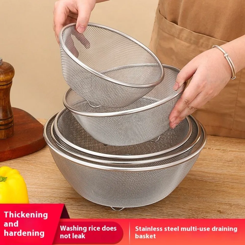 Stainless Steel Mesh Sieve Draining Basket Household Kitchen for Washing Rice Vegetables Fruits Multi Function Easy Clean - Image 2