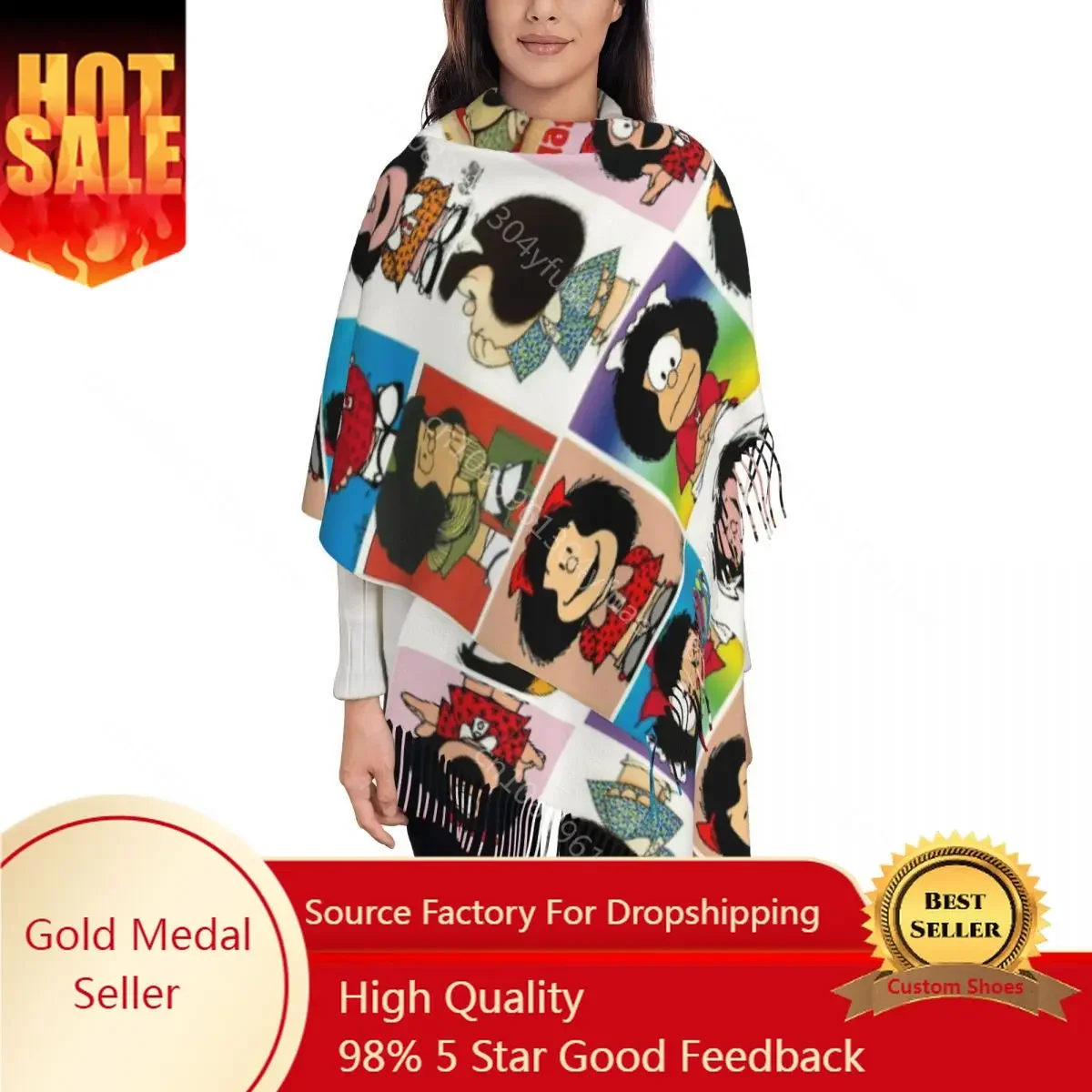 

Kawaii Mafalda Shawl Wrap for Ladies Warm Large Soft Scarf Cartoon Anime Neckerchief Shawl Scarves