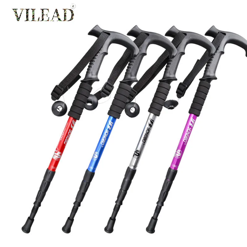 Vilead Nordic Walking Stick Adjustable Retractable Defense Cane Outdoor Portable Travel Hiking Trekking Poles 2 pcs 50-105cm