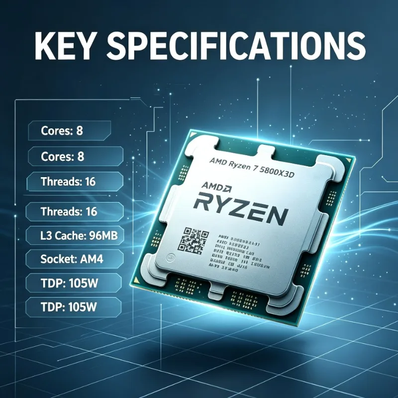 Ryzen 5000 Series 5800X3D Desktop Gaming Processor 8C16T 5GHz DDR4 96MB Cache Loose Piece Without Cooler