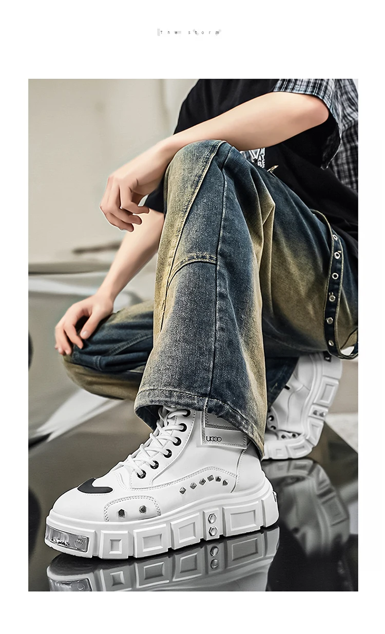 Modische Herren-High-Top-Stiefel, dicke Sohle zur Erhöhung der Körpergröße, vielseitige Freizeitschuhe – Detail 6