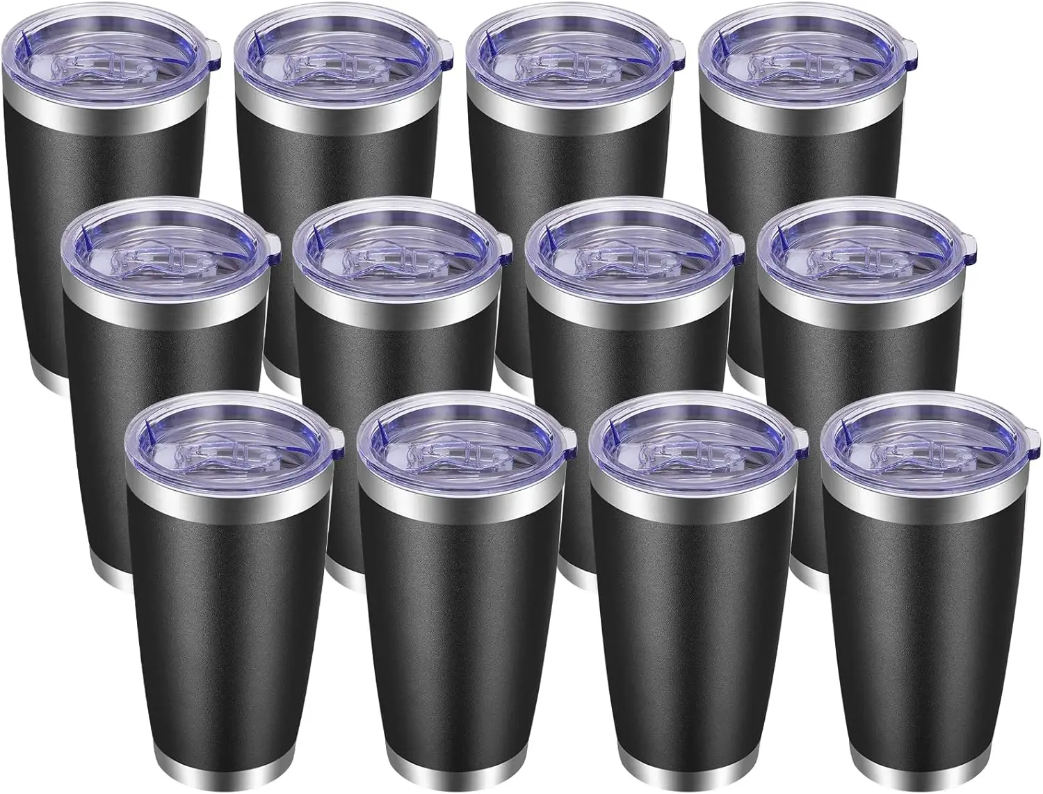 

20oz Stainless Steel Tumbler with Lid and Straw, Vacuum Insulated Double Wall Travel Coffee Mug, Black 12 Pack