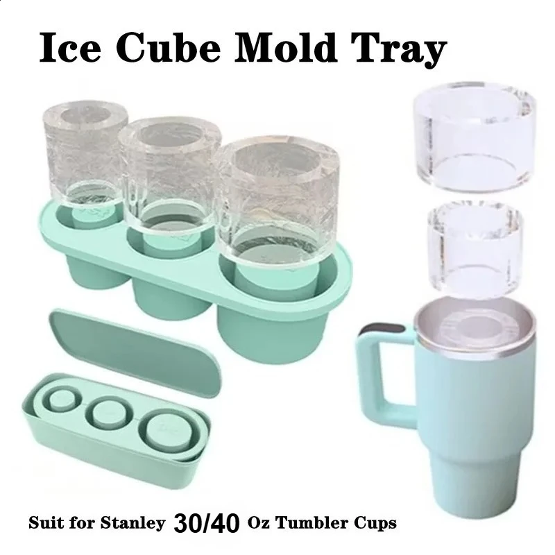 

3-Grid Silicone Ice Tray for Stanley 30/40oz Tumbler Hollow Cylinder Mold with Lid Reusable for Cold Drinks