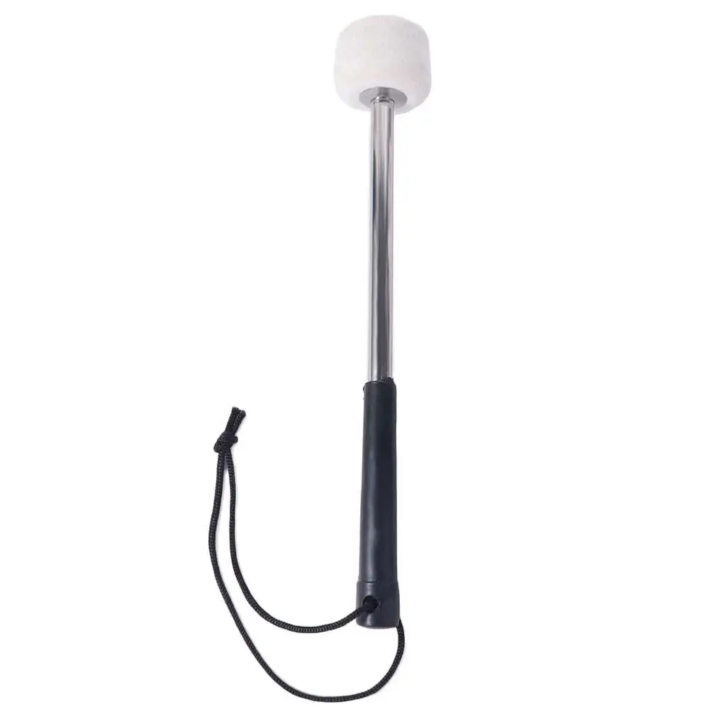 1Pc Stainless Steel Bass Drum Mallet Ergonomics Handle White Classic Metal Drum Stick Hanging Rope Felt Head Instrument Sticks