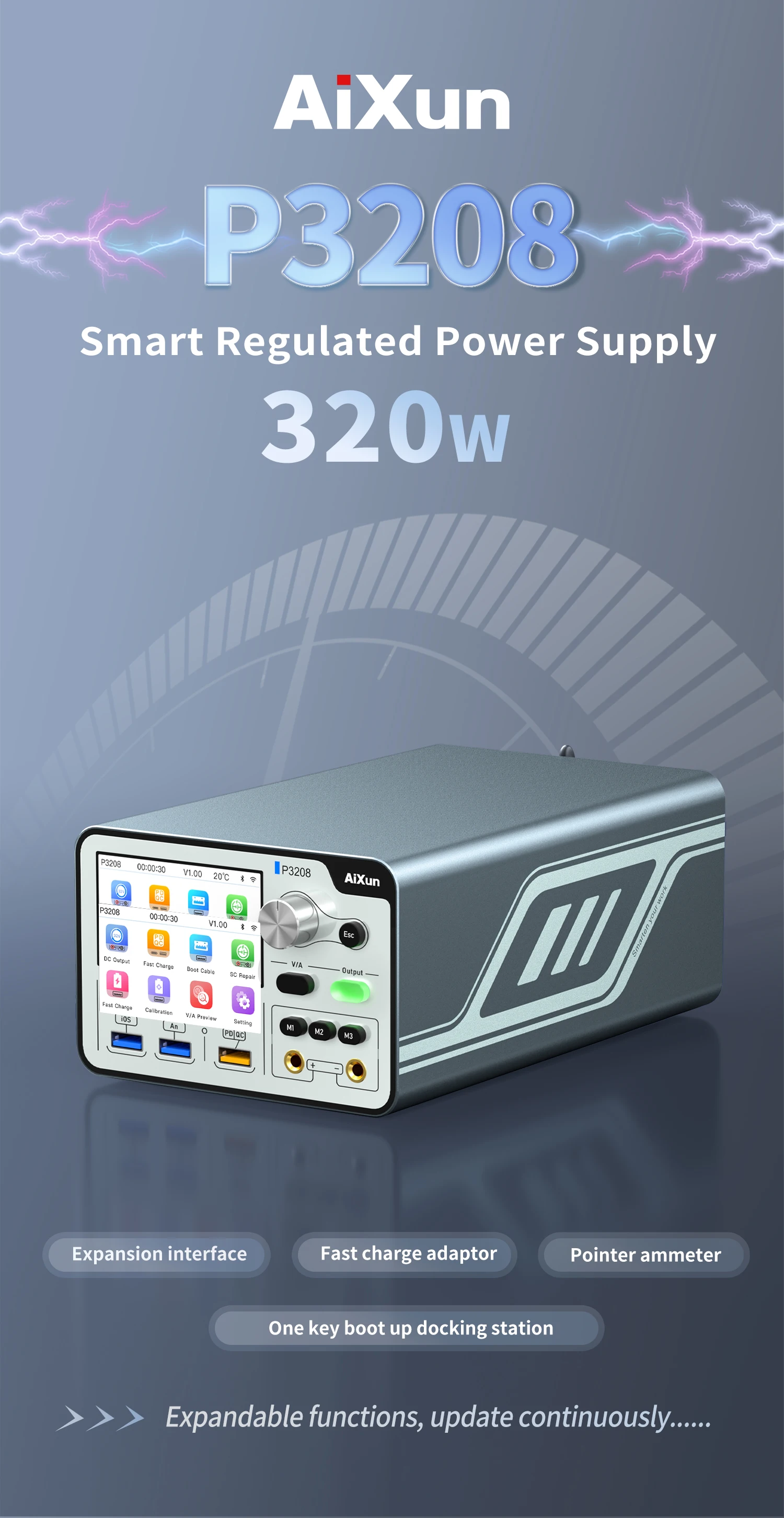 Aixun P3208 Smart Regulated Power Supply 320W High Power For Mobile Phone IP7/8/X/11/12/13/14 Series Repair Tool