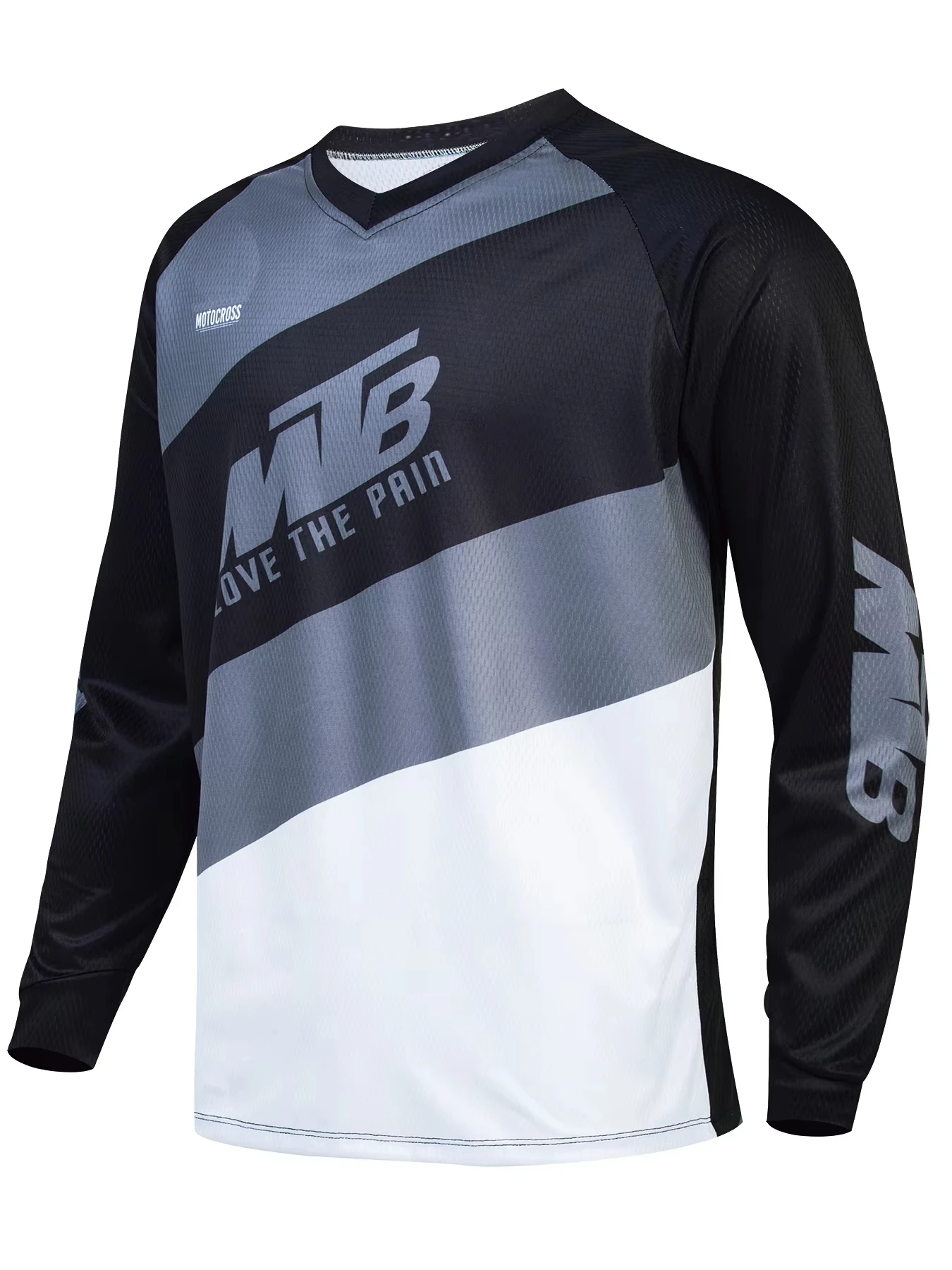 Herren MTB V-Ausschnitt Langarmtrikot mit Farbverlauf und geometrischem Druck, schnelltrocknend, Motocross-Outdoor-Reitshirt, Familien-Partnerlook-Outfits – Detail 8
