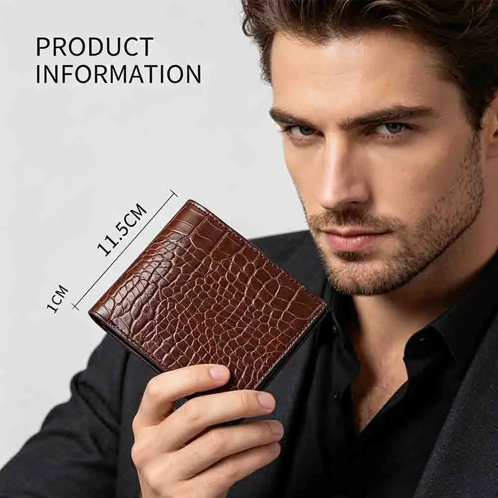 Men Wallet Crocodile Pattern Bifold Design Business Vintage Texture Card Case Luxury Gift Slim Wallet Leather Classic Purse