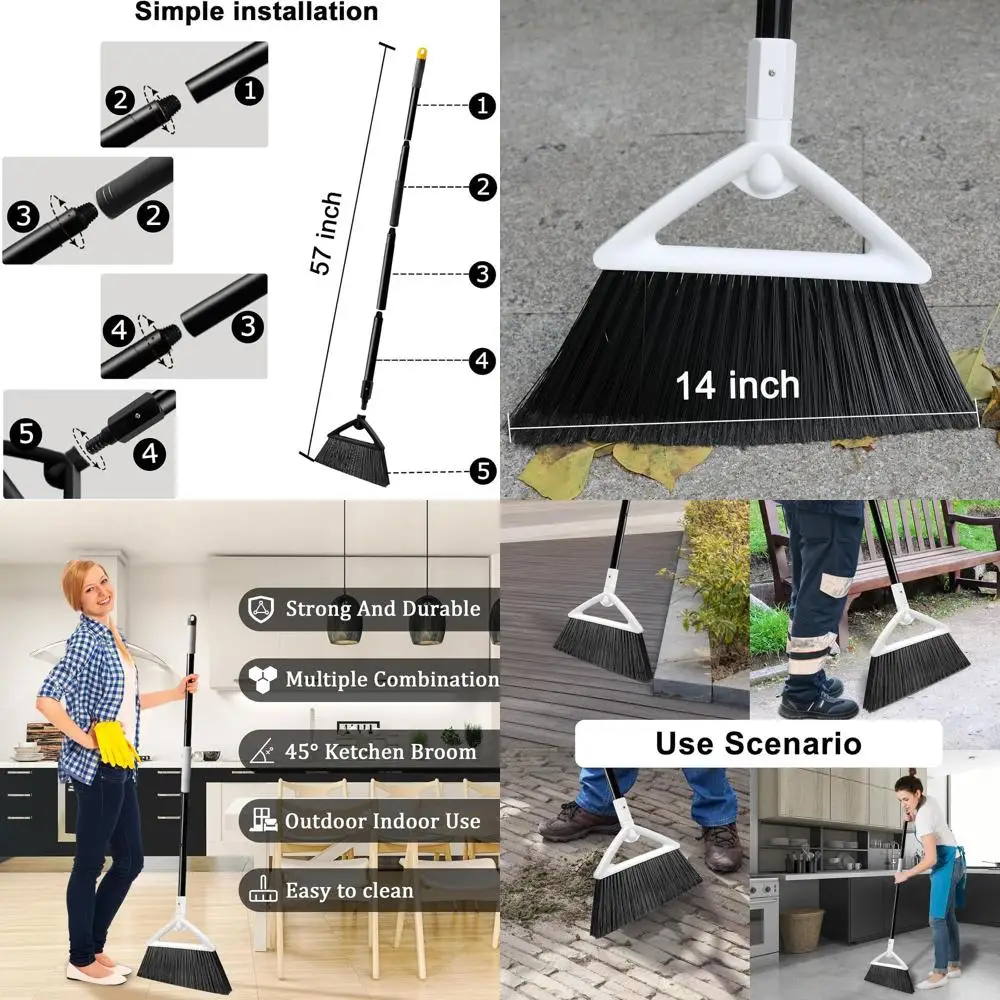 

Набор угловых метл с длинной ручкой для внутреннего и наружного использования: сверхпрочный инструмент для подметания гаражей, ресторанов и офисов