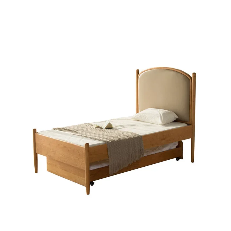 

North American cherry wood mother and child bed, soft bag trailer, children's telescopic bed, black walnut pull-out double-layer