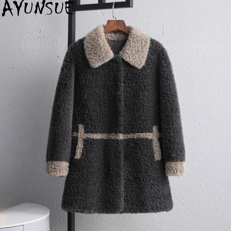 AYUNSUE 100% Sheep Shearing Jackets Female Clothes Winter Jacket for Women 2023 Mid-length Wool Coats Fur Coat Roupas Femininas