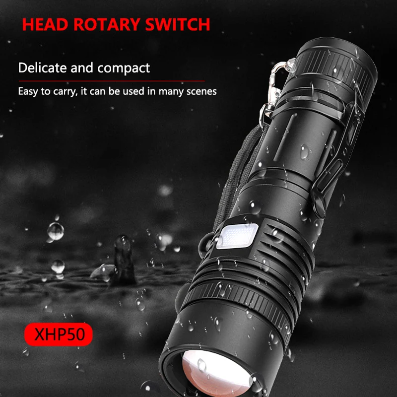 Flashlight XHP50 LED Flashlight USB Rechargeable Torch Zoom Flashlight T6 Flashlight Lantern with 18650/26650 Battery