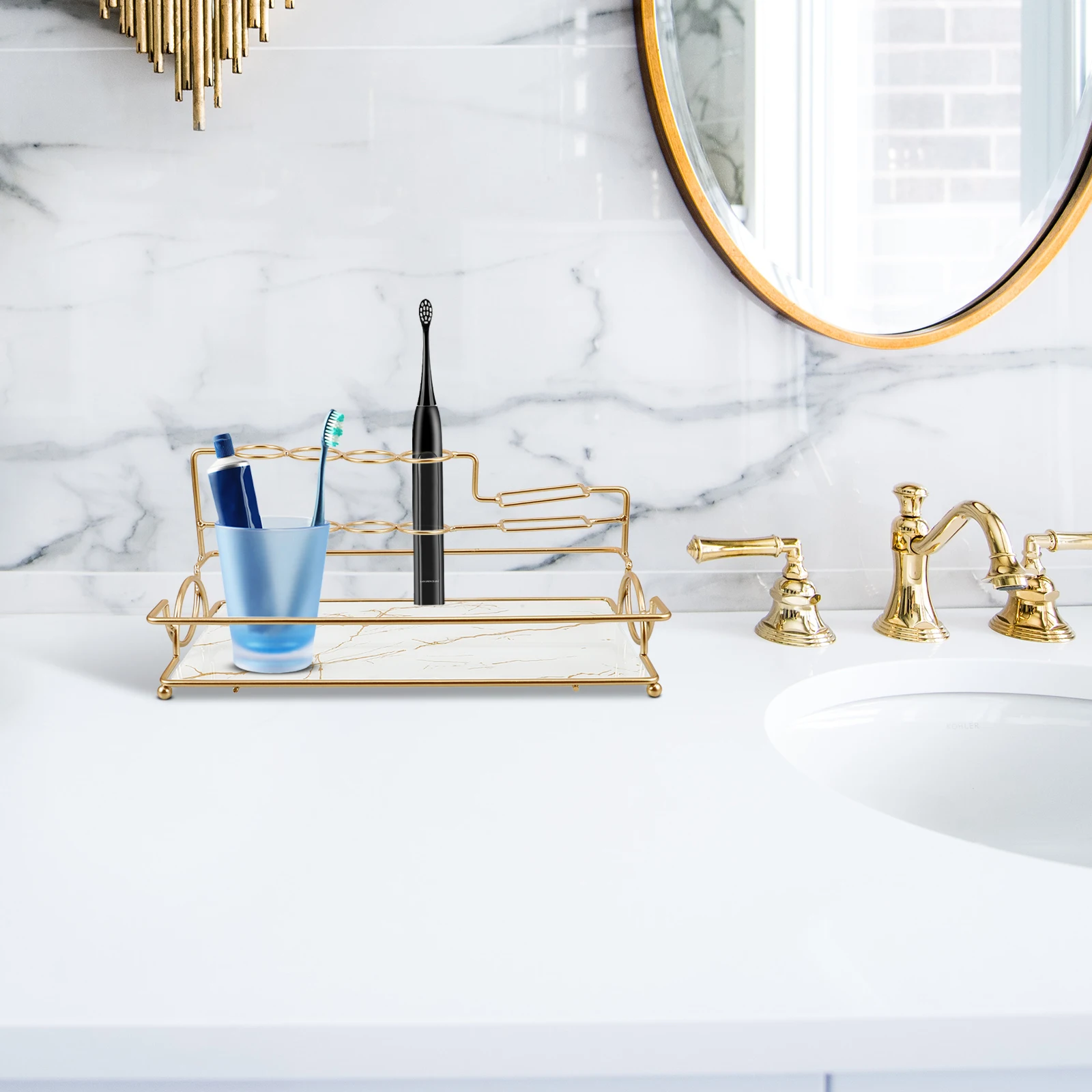 

Bathroom Countertop Organizer Shelf Desktop Storage Rack for Toothbrush Cup Cosmetics Toiletries Multi-layered Large Capacity