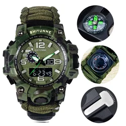 SHIYUNME Outdoor Survival Men Watch Multifunctional Waterproof Military Tactical Paracord Watch Compass Thermometer Quartz Watch