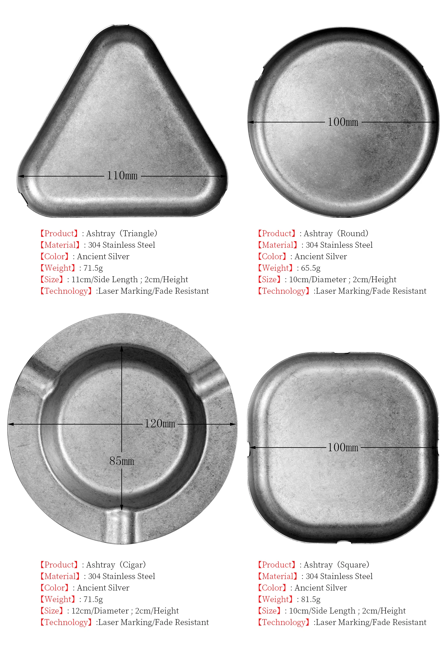 Vintage Aschenbecher aus 304 Edelstahl mit Lasergravur, DIY Personalisierbar mit Foto, Text oder Logo, Individuelles Souvenir-Geschenk – Detail 2