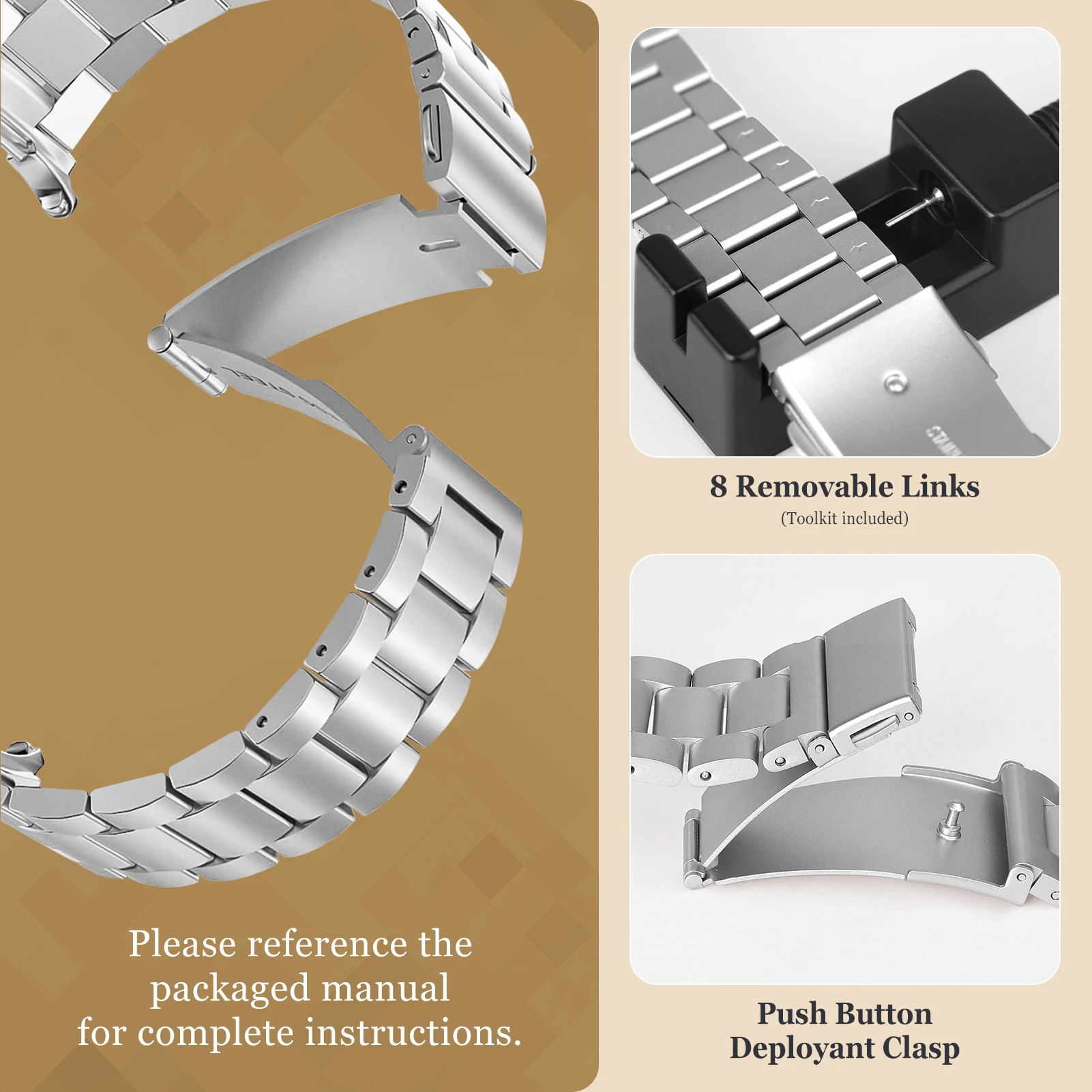 حزام من الفولاذ المقاوم للصدأ لساعة سامسونج جالاكسي 8 الكلاسيكية 46 مللي متر حزام ساعة معدني سوار كوريا لساعة سامسونج 8 40 مللي متر 44 مللي متر