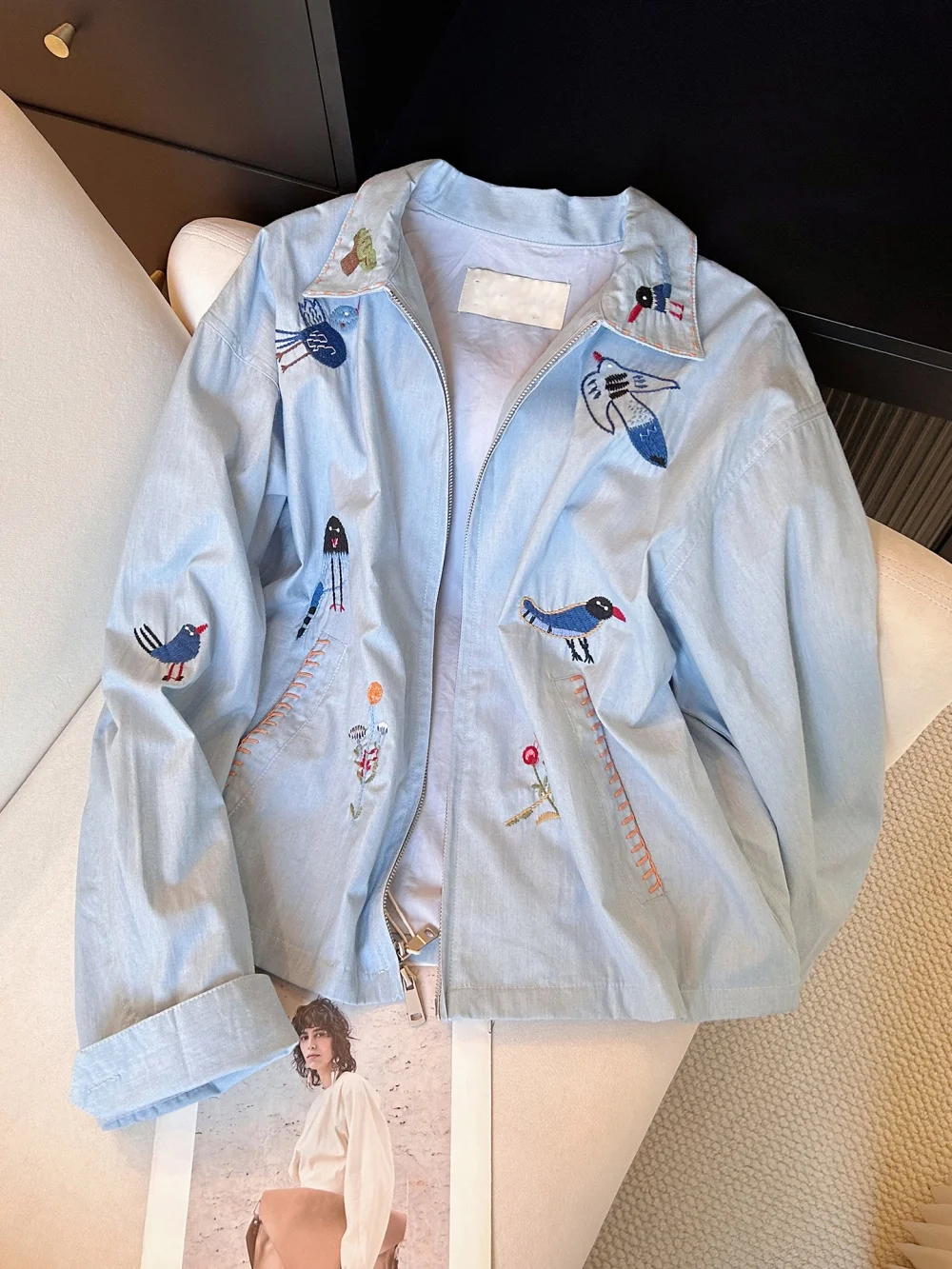 ファイオナブル フレブルー 刺繍襟 オルトジャエット レディース スプリングオータムデザイン カジュアル万能トップス ユニバーサルフィット