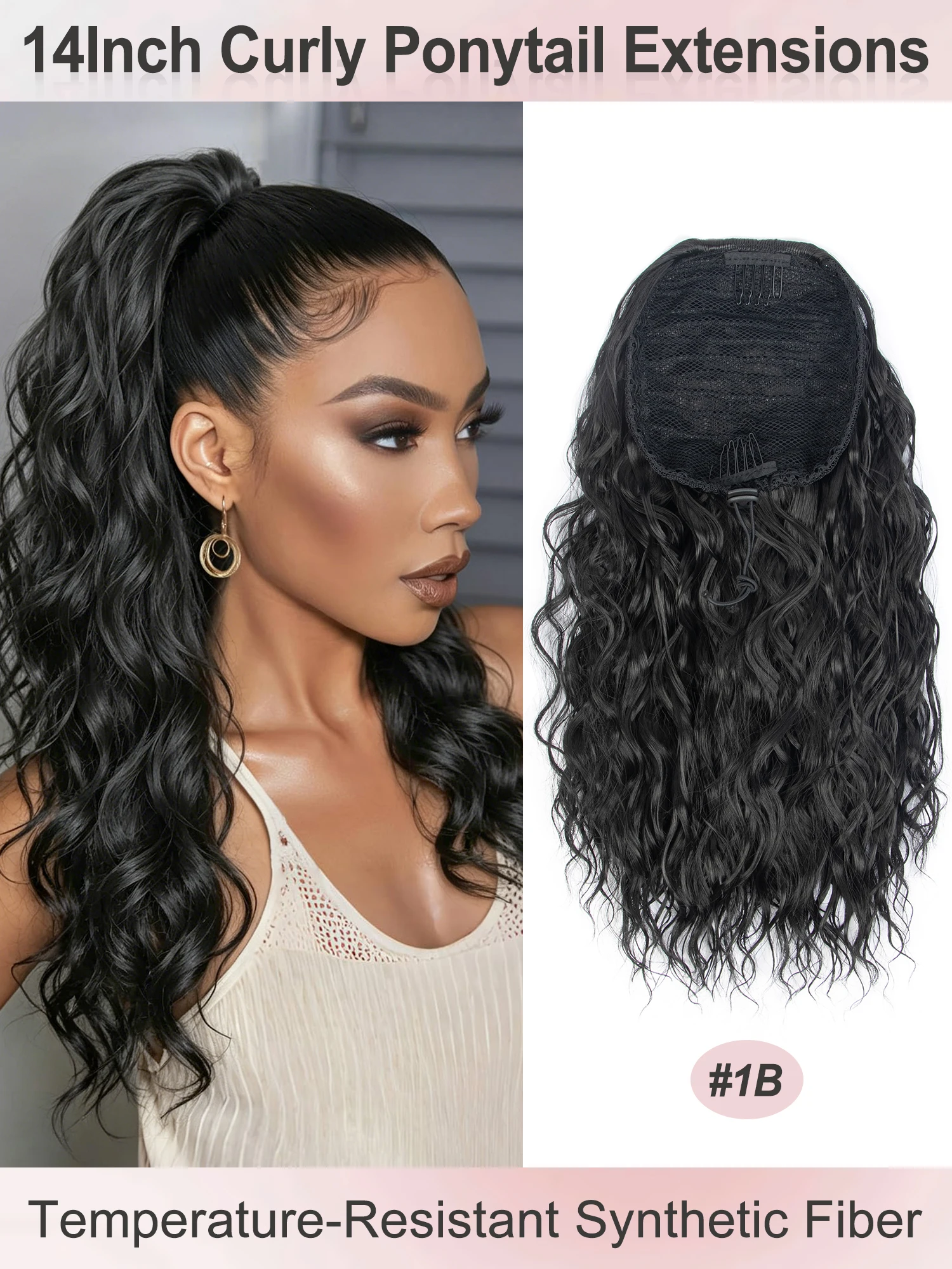 

Synthetic Deep Wave Drawstring Ponytail for Women, Fluffy Wavy Texture, Natural Look for Daily & Special Occasions