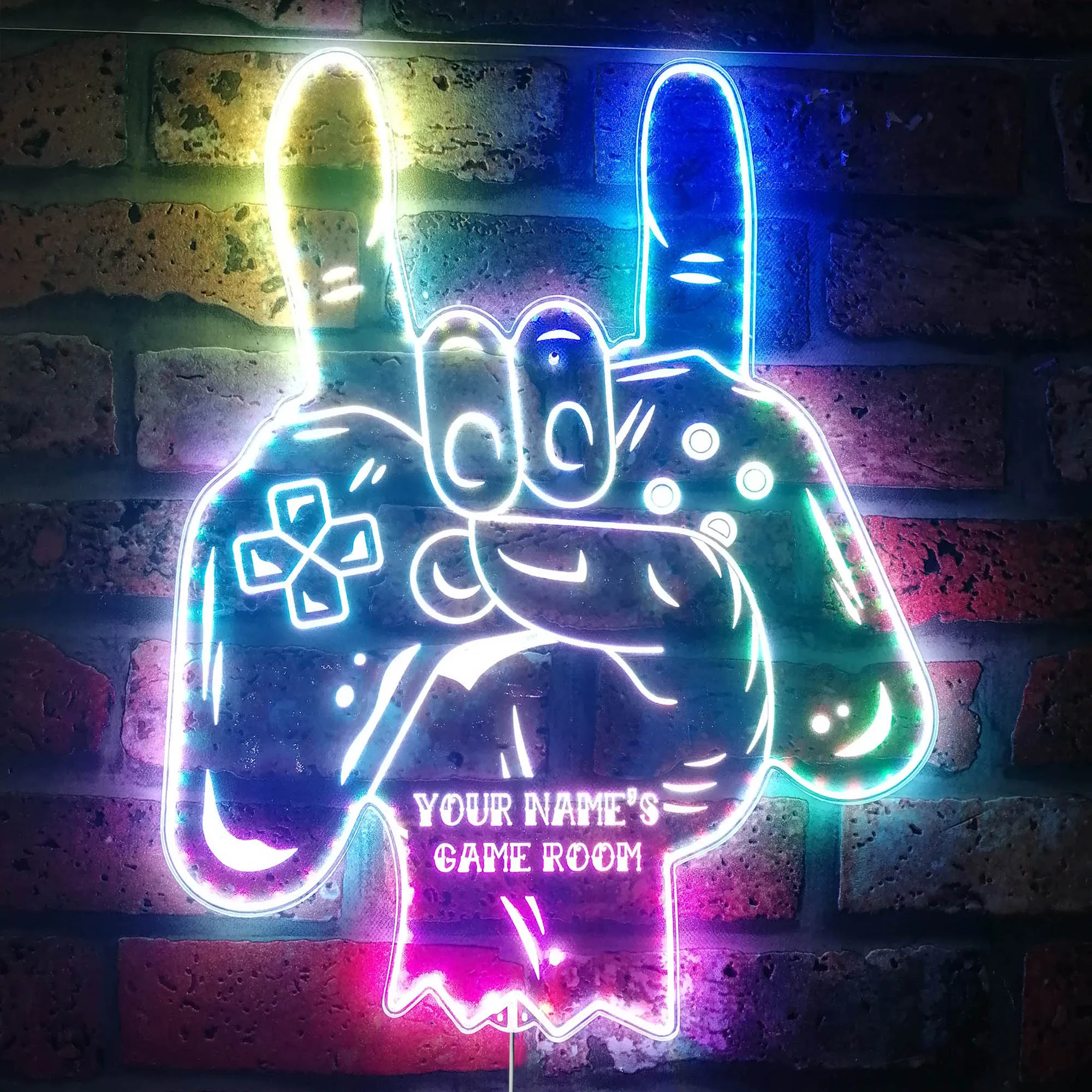 

Personalized Game Room Rock Console RGB Dynamic Glam LED Sign st06-fnd-p0056-tm