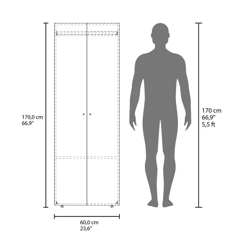 천연 오크 2도어 높은 옷장 캐비닛 66.9인치 침실 수납용