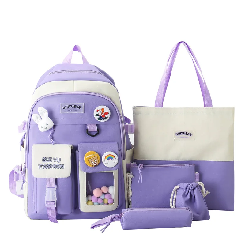 5pcs New Fashion Sets Children\'S School Backpack Cute Women\'S Bagpack Bookbag Laptop Bag For Teens Girls Students Bag Rucksack