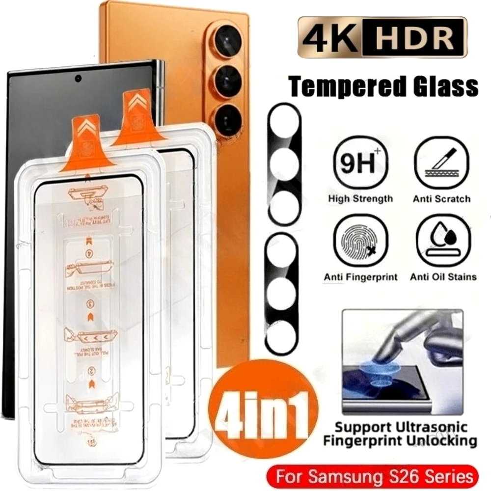 2Pcs Ultra HD Full Screen Protector for Samsung Galaxy S26 S25 S24 Ultra S23 S22 Plus S25 S26 Edge With 2Pcs Camera Lens Glass
