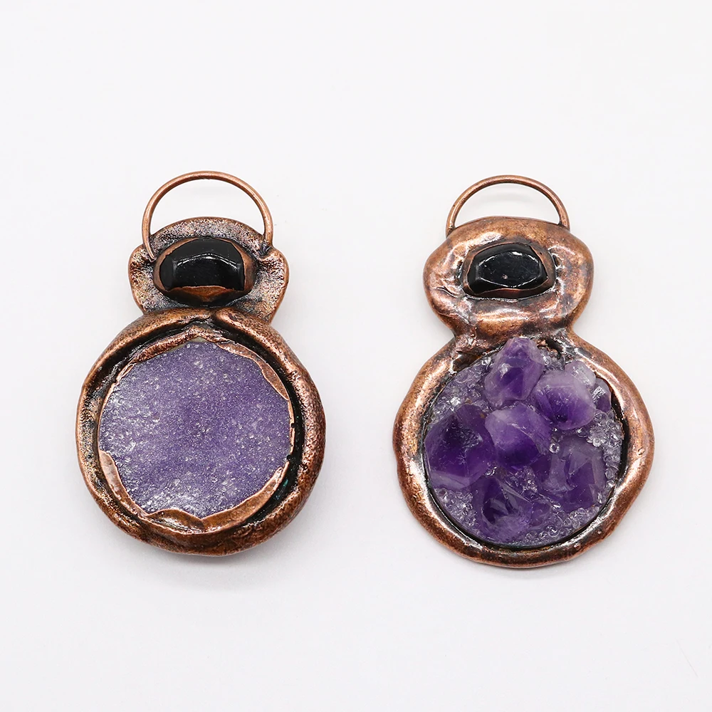 

Vintage Jewelry Pendant Handmade Antique Bronze Amethyst Necklace Pendant Welded Raw Mineral Jewelry Irregular Gift Accessories