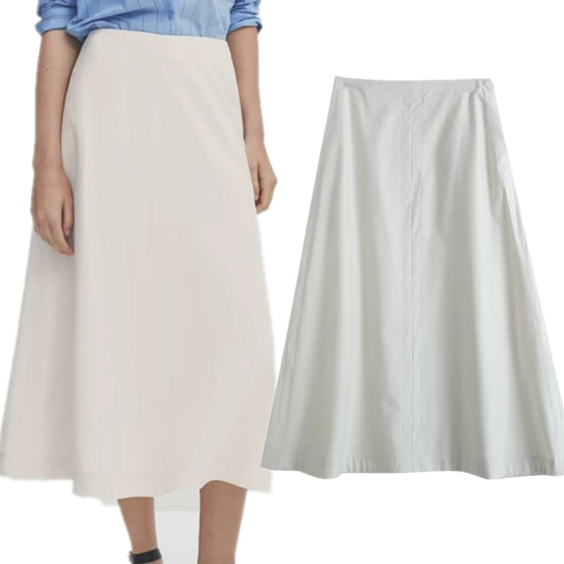 Maxdutti 2023 Autumn New Ladies Office Skirt Women Ladies High Waist Midi Skirt French Elegant White A-Line