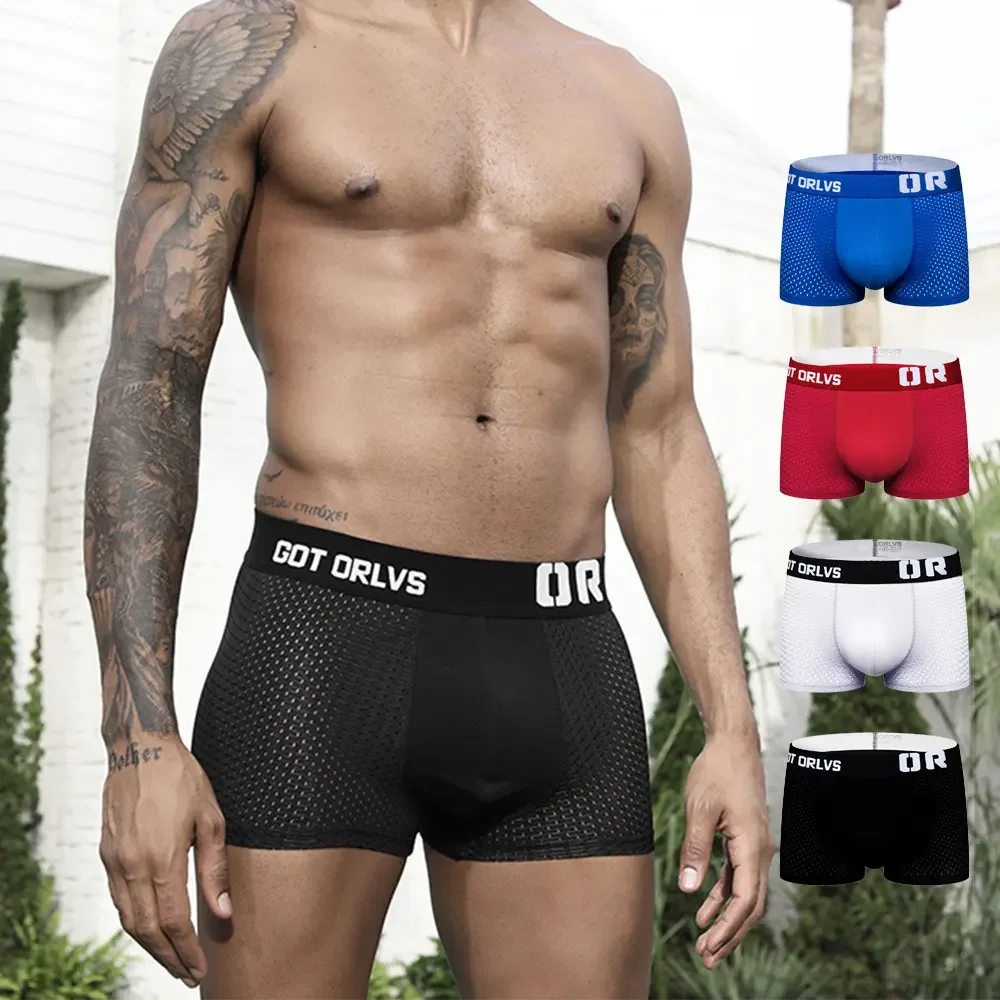 

4 Color Sexy Mens Underwear Mesh Comfortable Breathable Sport Male Boxer Shorts Under Wear Underpants for Men OR207