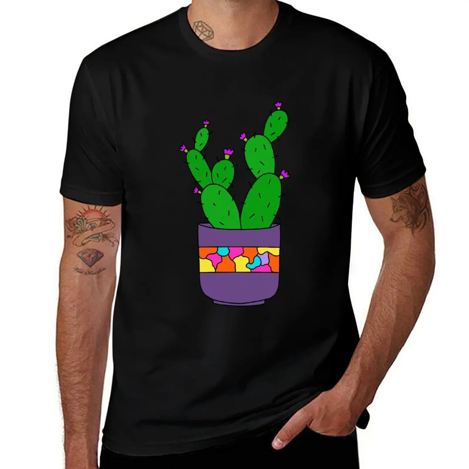 

Cute Cactus Design #202: Pretty Cacti Bunch In Lovely Purple Pot T-Shirt t shirts for man cotton T-Shirt