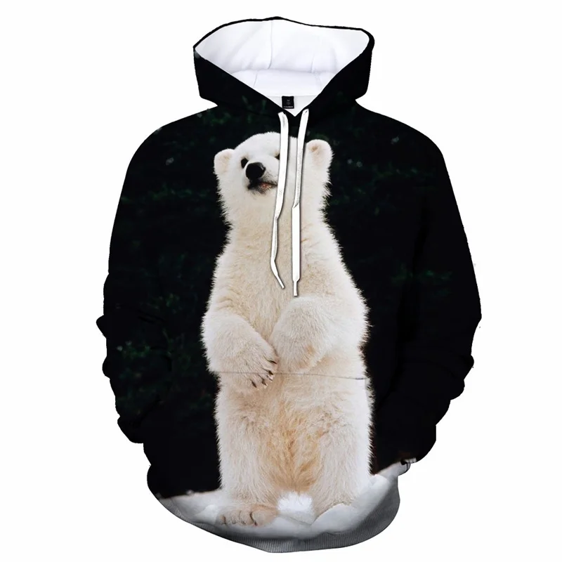 Cute Polar Bear Hoodies Spring Fashion 3D Print Animal Men Hoodie Street Personality Loose Top Oversized Autumn Coat Sweatshirt